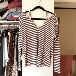 Michael stars gray and pink ribbed top OS